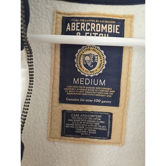 Vintage Abercrombie & Fitch Sweatshirt Mens Medium White Full Zip 2000s - Picture 4 of 6